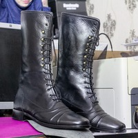 Bespoke Black Color Lace Up Men's Cap Toe Style Ankle High Pure Handmade Leather Boots - Thumbnail 1