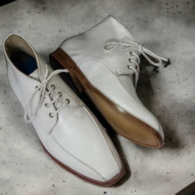 Handmade white color new stylish chukka lace up men's designer classic boots - Thumbnail 2