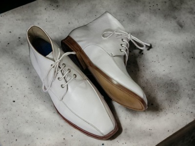 Handmade White Color New Stylish Chukka Lace Up Men's Designer Classic Boots