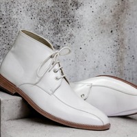 Handmade White Color New Stylish Chukka Lace Up Men's Designer Classic Boots - Thumbnail 3