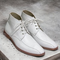 Handmade White Color New Stylish Chukka Lace Up Men's Designer Classic Boots - Thumbnail 4