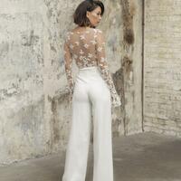 Romantic Jumpsuits Bridal Outfit Beach Wedding Dresses Ankle Length Lace Long Sleeves Reception Gowns,1607 - Thumbnail 1