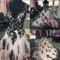 Sexy Black Lace Appliques Wedding Dresses Deep V neck Backless Tulle Ruched Court Train Real Photo Wedding Reception Dress Bridal Gowns,1609 - Thumbnail 1