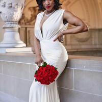 New 2023 Sexy Mermaid Wedding Dresses Deep V Neck Open Back Cheap Sweep Train Pleats Bridal Gowns,1610 - Thumbnail 1