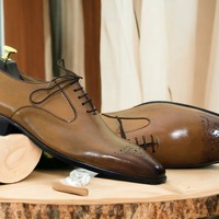 Bespoke Lace Up Cap Toe Men's Two Shaded Brown Color Genuine Leather Shoes - Thumbnail 1