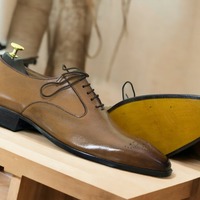 Bespoke Lace Up Cap Toe Men's Two Shaded Brown Color Genuine Leather Shoes - Thumbnail 3