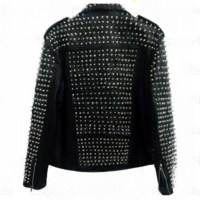 New Handmade Men's Black Full Silver Spiked Studded Brando Cowhide Leather Jacket - Thumbnail 1