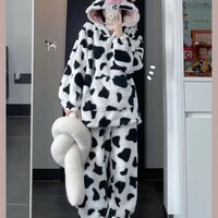 Cute Cow Pattern Hooded Pajamas Set - Thumbnail 3