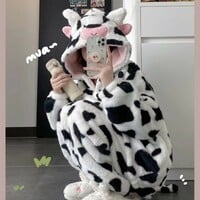 Cute Cow Pattern Hooded Pajamas Set - Thumbnail 1