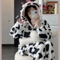 Cute Cow Pattern Hooded Pajamas Set - Thumbnail 2