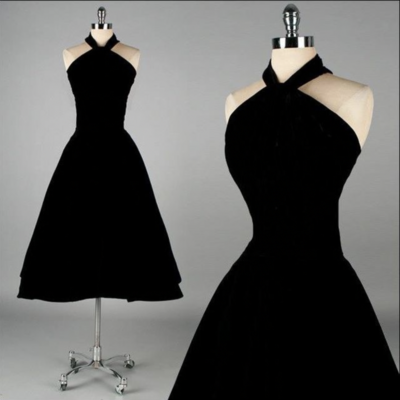 Vintage halter black dresses prom party gown - Thumbnail 2