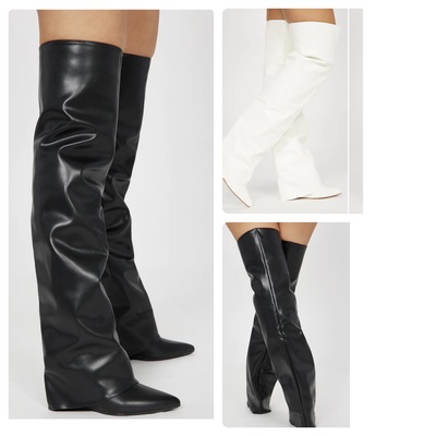 Faux Leather Overlay Boots-TD