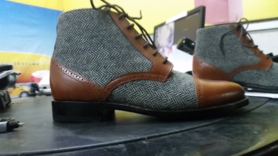 Brown Leather and Tweed Contrast Ankle Chukka Lace up Boot