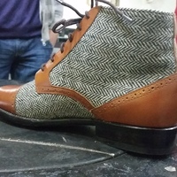Brown Leather and Tweed Contrast Ankle Chukka Lace up Boot - Thumbnail 1