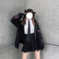 Black Skull Sword Print Zip Up Hoodie - Thumbnail 3