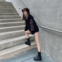 Black Skull Sword Print Zip Up Hoodie - Thumbnail 7