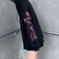 Black Skull Sword Print Zip Up Hoodie - Thumbnail 6