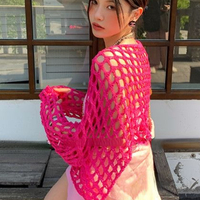 Pink Hollow Out Smock Knit Sweater  - Thumbnail 1
