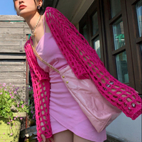 Pink Hollow Out Smock Knit Sweater  - Thumbnail 2