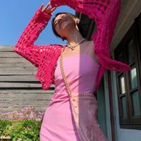 Pink Hollow Out Smock Knit Sweater  - Thumbnail 3