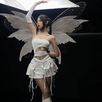 White Hollow Out Drawstring Strapless Mini Dress  - Thumbnail 2