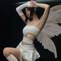 White Hollow Out Drawstring Strapless Mini Dress  - Thumbnail 3