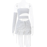 White Hollow Out Drawstring Strapless Mini Dress  - Thumbnail 6