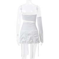 White Hollow Out Drawstring Strapless Mini Dress  - Thumbnail 7