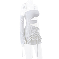 White Hollow Out Drawstring Strapless Mini Dress  - Thumbnail 8