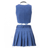 Blue Denim Button Vest + Pleated Mini Skirt  - Thumbnail 7