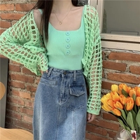 2PCS Green Button Top + Crochet Smock - Thumbnail 1