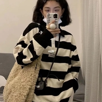 Black & White Stripe Polo Collar Sweatshirt  - Thumbnail 3