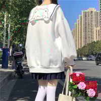 Sailor Bear Cartoon Oversized Collar Sweatshirt  - Thumbnail 1