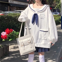 Sailor Bear Cartoon Oversized Collar Sweatshirt  - Thumbnail 2