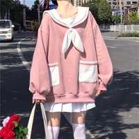 Sailor Bear Cartoon Oversized Collar Sweatshirt  - Thumbnail 3