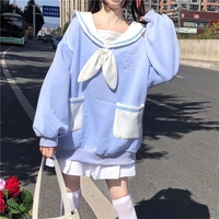 Sailor Bear Cartoon Oversized Collar Sweatshirt  - Thumbnail 6