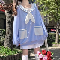 Sailor Bear Cartoon Oversized Collar Sweatshirt  - Thumbnail 8