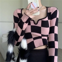 Pink & Black Checkboard Knit Sweater  - Thumbnail 1