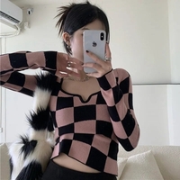 Pink & Black Checkboard Knit Sweater  - Thumbnail 2