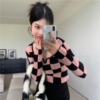 Pink & Black Checkboard Knit Sweater  - Thumbnail 3