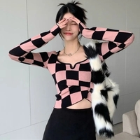 Pink & Black Checkboard Knit Sweater  - Thumbnail 5