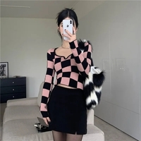 Pink & Black Checkboard Knit Sweater  - Thumbnail 6