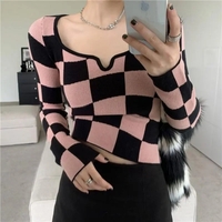 Pink & Black Checkboard Knit Sweater  - Thumbnail 7