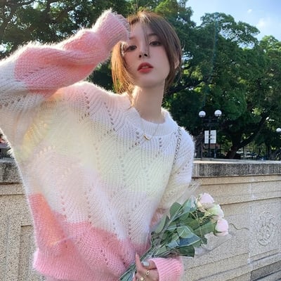 Pink ombre hollow out sweater  - Thumbnail 1