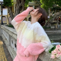 Pink Ombre Hollow Out Sweater  - Thumbnail 1