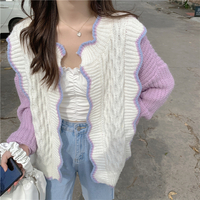 Purple & White Patchwork Knit Cardigan  - Thumbnail 5