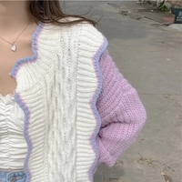 Purple & White Patchwork Knit Cardigan  - Thumbnail 7