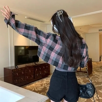 Pink & Black Plaid Cropped Long Sleeve Shirt  - Thumbnail 4