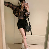 Pink & Black Plaid Cropped Long Sleeve Shirt  - Thumbnail 6