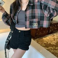 Pink & Black Plaid Cropped Long Sleeve Shirt  - Thumbnail 7